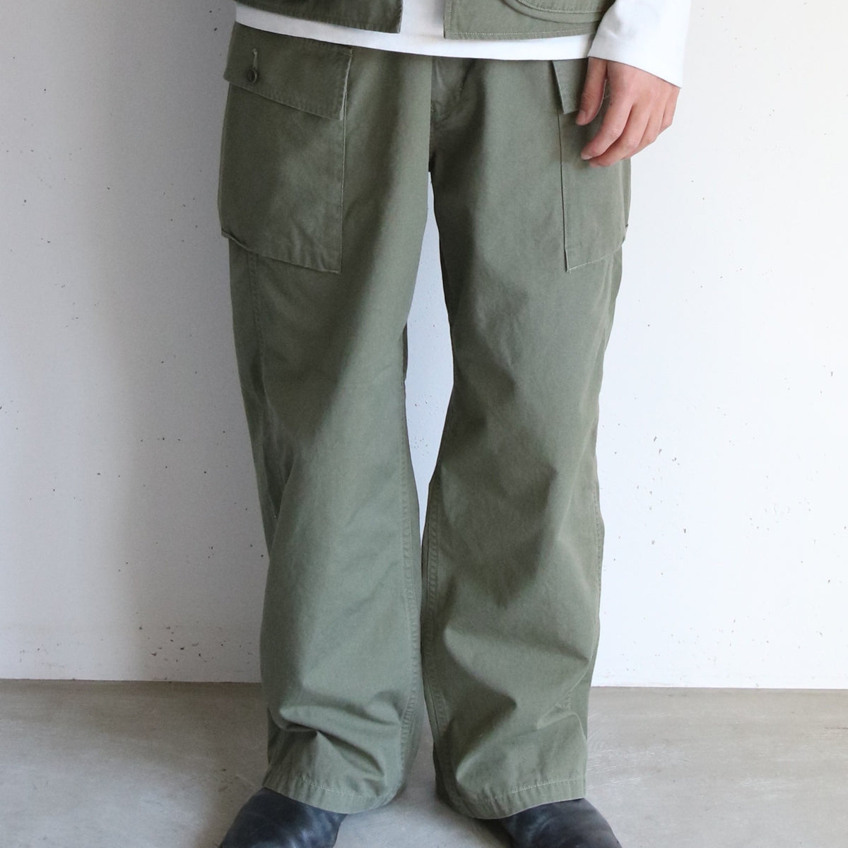 PHIGVEL - POPLIN CLOTH CARGO TROUSERS - F.OLIVE – anemoscope