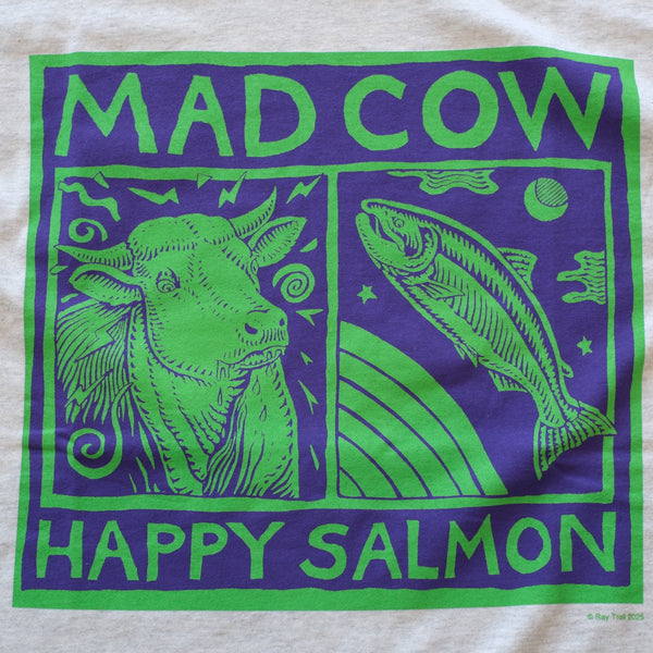 RAY TROLL - MAD COW HAPPY SALMON T - shirt / ASH