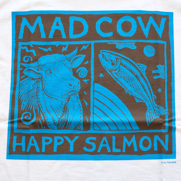 RAY TROLL - MAD COW HAPPY SALMON T - shirt / WHITE