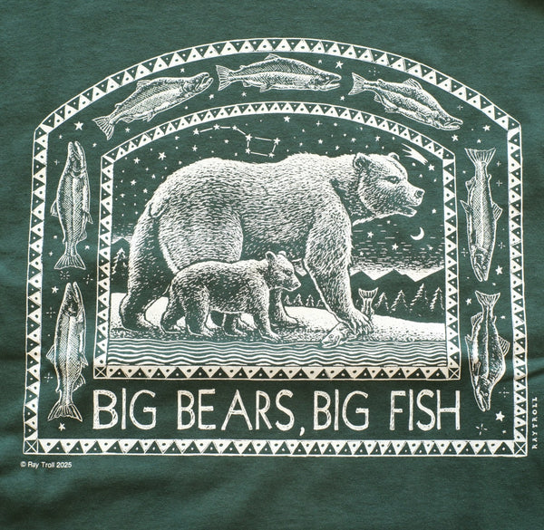 RAY TROLL - Big Bears Big Fish T - Shirt / D-Green
