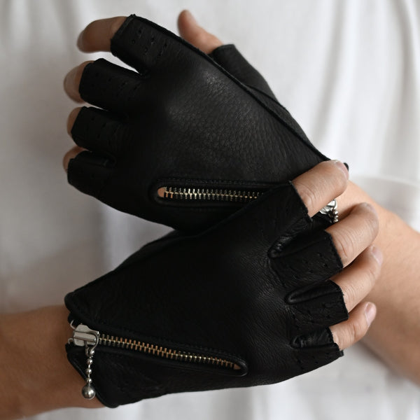 Lamp gloves -driving glove 【CUT】- BLACK×SILVER