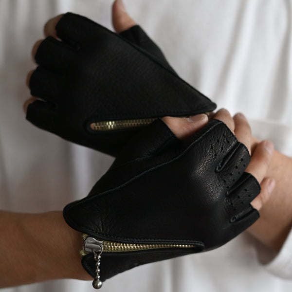 Lamp gloves -driving glove 【CUT】- BLACK×SILVER (KHAKI TAPE)