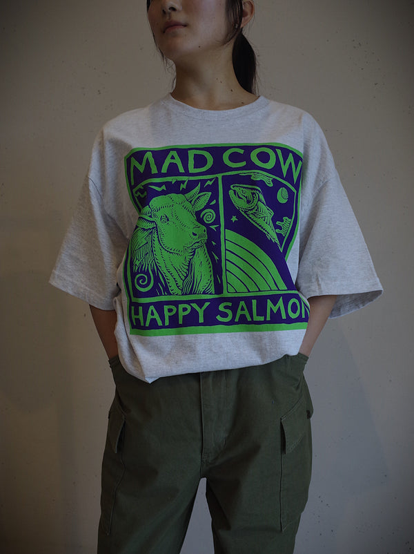 RAY TROLL - MAD COW HAPPY SALMON T - shirt / ASH