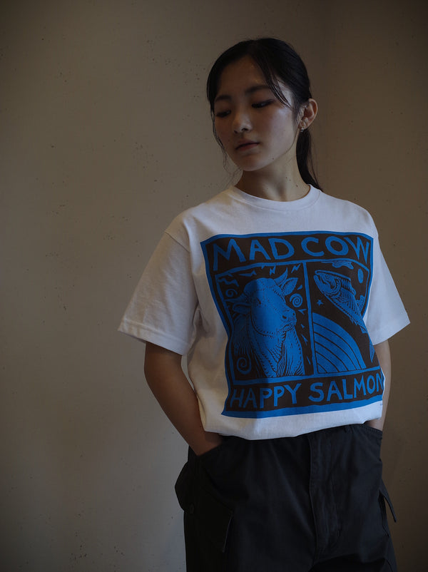 RAY TROLL - MAD COW HAPPY SALMON T - shirt / WHITE