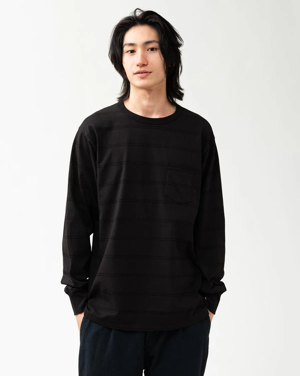 nonnative - DWELLER L/S TEE COTTON JERSEY BORDER -BLACK