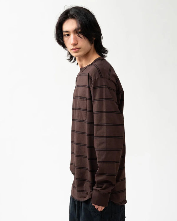 nonnative - DWELLER L/S TEE COTTON JERSEY BORDER - BROWN