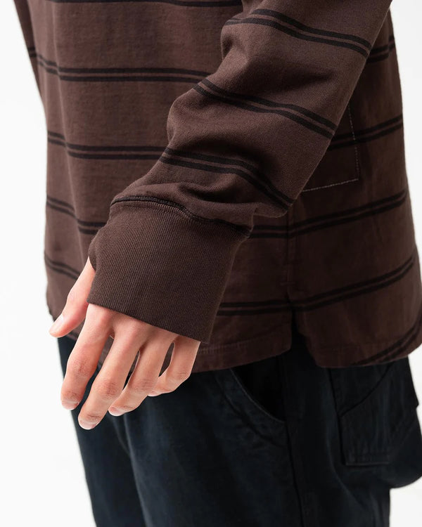 nonnative - DWELLER L/S TEE COTTON JERSEY BORDER - BROWN