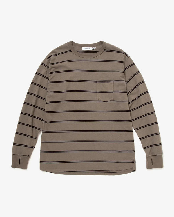 nonnative - DWELLER L/S TEE COTTON JERSEY BORDER - KHAKI