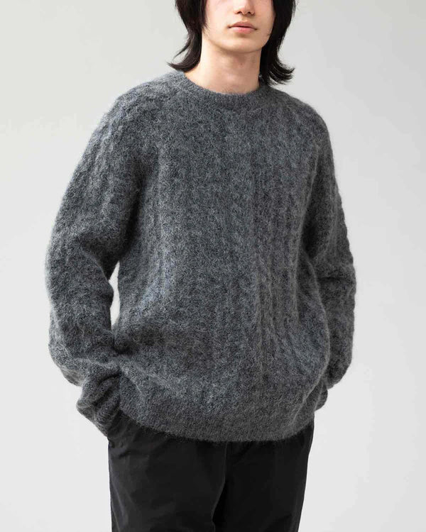 nonnative - WORKER ARAN SWEATER KID MOHAIR/W/N/P YARN - CHARCOAL