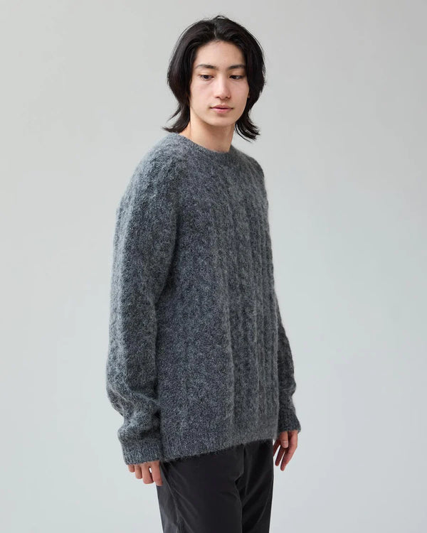 nonnative - WORKER ARAN SWEATER KID MOHAIR/W/N/P YARN - CHARCOAL