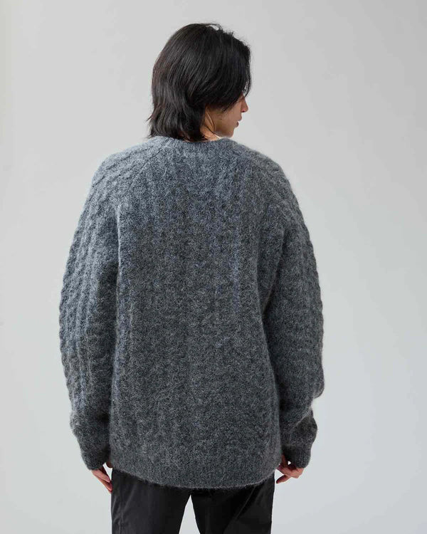 nonnative - WORKER ARAN SWEATER KID MOHAIR/W/N/P YARN - CHARCOAL