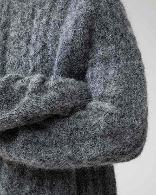 nonnative - WORKER ARAN SWEATER KID MOHAIR/W/N/P YARN - CHARCOAL