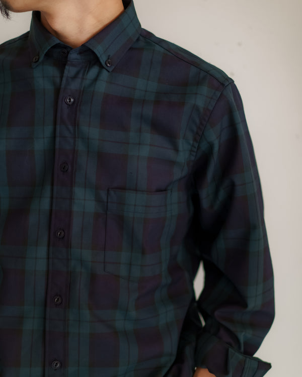 nonnative - DWELLER B.D. SHIRT P/W GABARDINE TARTAN CHECK BLACKWATCH